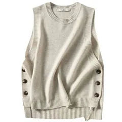 【М・L・XL】 レディース ニット ベスト 白  秋冬春 大きいサイズ キレイめ お洒落 ラウンドネック セーター 上品 無地 シンプル重ね着 トップス ノースリーブ プルオーバー ジレ スーツ 柔らかい ナチュラル ゆったり ニットトップ シンプル 着回し