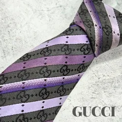 GUCCI グッチ ネクタイ GG柄 ストライプ ボーダー ブラック グレー系 パープル ブランド小物 メンズ ビジネス スーツ ファッション アクセサリー