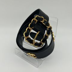 CHANEL（シャネル）キャビアスキン ベルト 75/30 ココマーク チェーンバックル ブラック 黒 レザー【中古】