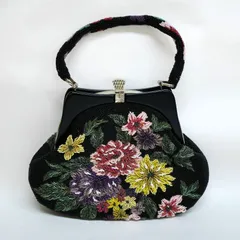 総ビーズバッグ 和装 手刺繍 総柄 花柄 和装 がま口