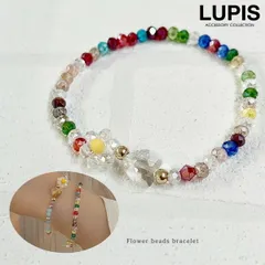 ブレスレット ビーズブレスレット レディース カラフル パステル ビビット ハート フラワー フリー ゴム ルピス v1942