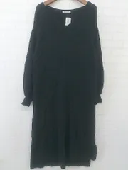 ◇ natural couture Vネック サイドスリット 長袖 膝下丈 ニットワンピース サイズF ブラック レディース P  【中古】 【1210250000487】