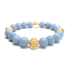 10mm 四神獣金彫水晶×エンジェライト パワーストーン ブレスレット天然石 運気上昇 開運 金運 恋愛運 お守り 青龍 白虎 玄武 朱雀（シンプル）メンズ・レディース　男性・女性　数珠ブレス　開運 [6]