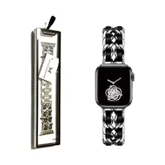 Royce&Roland Apple Watch チェーンベルト (合皮レザー/メタル) 38 / (シルバー/ブラック 38/40/41mm)