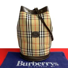 極 美品 Burberrys バーバリーズ ヴィンテージ シャドーホース ノバチェック キャンバス レザー 本革 巾着 ボディバッグ ブラウン 04454