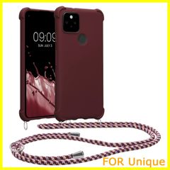 【特価商品】kwmobile スマホショルダー 対応: Google Pixel 5 ケース - TPU カバー 肩掛け ストラップ付き ボルドーバイオレット