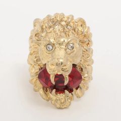 【鑑定済み】 GUCCI グッチ ミケーレ期 ライオンヘッド GP × ストーン リング S （実寸13号） ゴールド × レッド イタリア製