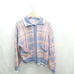 ◇ ⊇ ehka sopo エヘカソポ チェック柄 ニット 長袖 カーディガン サイズF ピンク ライトブルー レディース E  【1501160042347】