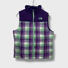 ☆美品☆THE NORTH FACE☆ザノースフェイス☆チェック柄中綿入りベスト☆ジュニアサイズ14/16☆L☆パープル系☆レディースS相当☆H25M