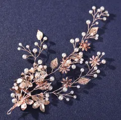 ヘッドドレス フラワーリーフ ピンクゴールド ブライダル ヘアアクセサリー 髪飾り  C1