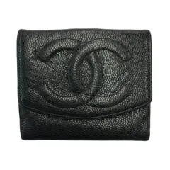 CHANEL シャネル カンボンライン キャビアスキン 財布 レディース レザー 2つ折り ダブルホック ココマーク 小銭入れあり ブラック 中古 T1