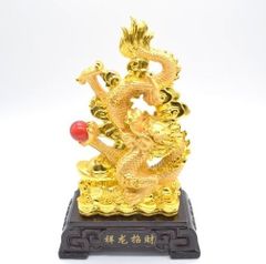 龍 金 8型 如意宝珠 末広がり 樹脂製置物 台座付き 17cm