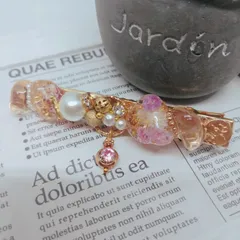 【No10】レジンヘアクリップ ドライフラワー ハンドメイド ピンク