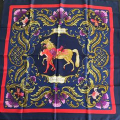 HERMES エルメス カレ90 Cheval Jurc トルコの馬 スカーフ ネイビー  シルク　美品　タグあり