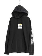 【お得なクーポン配布中!】 ノースフェイス プリント スウェット フード パーカー レディース L / プルオーバー トレーナー 裏起毛 袖プリント グラフィック 薄手 黒