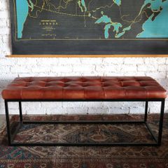 レザーベンチ キャメル インダストリアル ダイニング イス チェア スツール 2人掛け 長椅子 ソファー 食卓椅子 本革 アイアン シンプル レトロ ヴィンテージ おしゃれ かっこいい カフェ 男前インテリア ダイニングベンチ ソファ ベンチ 玄関