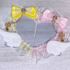 硬質ケースデコ  ピンク 黄色 ハート 天使のはね トレカケース デコ