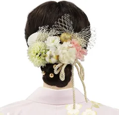 SENJWARM バドフラワー 髪飾り 浴衣 ドライフラワー 水引と金箔 成人式 卒業式 和装 振袖 結婚式(ピンク)