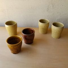 黄瀬戸・飴 フリーカップ　5個セット　( 湯呑み 湯飲み ビアマグ 酒器 酒呑み 向付け 小鉢 瀬戸 民藝 作家 )