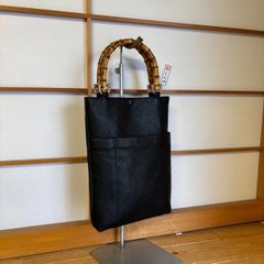 本革バンブー手提げ　黒