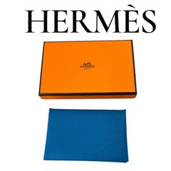 エルメス HERMES カルヴィ ヴェルソ カードケース シェーブル ミゾール レザー 2020年製 Y刻印 名刺入れ 二つ折り 箱付き 5D801