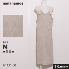 ★美品★ nananamoe ナナナモエ ワンピース　ロング丈　キャミソール　Vネック　マタニティ　麻混　綿混 　ベージュ　 【H1131-00】 送料無料　古着　レディース