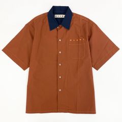 48e12 MARNI マルニ コットンポプリンオープンカラー S/S ロゴシャツ 半袖シャツ ボックスシルエット CUMU0213P2 46 テラコッタ ブラウン系