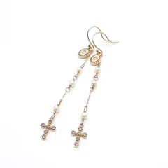 ete エテ ピアス K18 K10 ダイヤモンド クロス シードパール 真珠 ゴールド チェーン アメリカンピアス