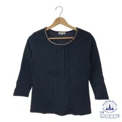 ☆美品 C'est Privee トップス カットソー Uネック カジュアル ワンポイント 大きいサイズ 七分袖 レディース ネイビー L 綿 901-12169 送料無料 古着