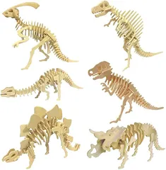 Mikuru 立体 恐竜 動物 木製 パズル 3D 立体パズル セット カラー 無色 工作 キット DIY 子供 大人 作る おもちゃ 知育玩具 模型 インテリア 置物 T-REX ダイナソー( 無色恐竜・6種セット)