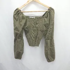 ◇ ⊇ ZARA ザラ スクエアネック パフスリーブ 長袖 カットソー サイズEUR M USA M MEX 28 カーキ レディース E  【1505290034296】