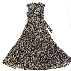 OTONA ノースリーブ花柄ロングワンピース ボウタイ 白黒 大人