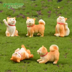 【5点セット】かわいい犬 柴犬 ミニ動物フィギュア 可愛い 動物 園芸　置物