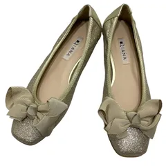 【美品】ダイアナ (23) バレエシューズ フラットシューズ パンプス スクエアトゥ ラメ リボン 希少デザイン