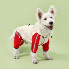 犬 レインコート オールシーズン犬用レインコート 四肢ゴム付き レインウェア 小型犬 中型犬 大型犬　犬屋 イヌ ワンちゃん カッパ 犬屋 雨具 かわいい犬の服 オフホワイト＆レッド