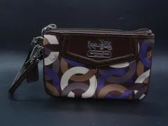 ■美品■ COACH コーチ ナイロン×レザー ポーチ 小物入れ マルチケース リストレット ブラウン系×マルチカラー DY0473