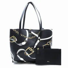LAUREN RALPH LAUREN ローレンラルフローレン リバーシブル トートバッグ ポーチ付き ショルダー 肩掛け 黒 レディース 【中古】