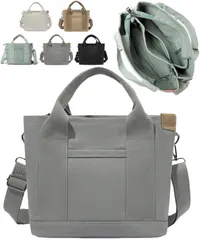 [グリーンパキラ] はんぷ手提げバッグ トートバック 帆布製 キャンバスバッグ 2WAY ペットボトルが入る ショルダーバッグ 女性用 人気 50代 レディース 斜めがけ てさげかばん ハンドバック 軽量 仕切り付き チャック付き 多機能 仕事用  [グレー]