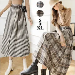 ☆ Lサイズ ☆ スカート レトロ おしゃれ skirt810e ミモレスカート 柄 スカート Aラインスカート Aライン ハイウエスト ミモレ ミモレ丈 レトロ エレガント ベルト チェック チェック柄 レディース ボトムス かわいい おしゃれ ベルト付