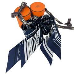 新品未使用 HERMES エルメス Twilly ツイリー マルチカラー スカーフ ネイビー