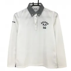 【超美品】アディダス 長袖ポロシャツ 白×ネイビー 襟地模様 ロゴ刺しゅう ボタンダウン  レディース M/M ゴルフウェア adidas