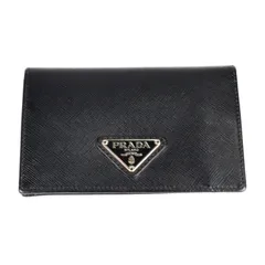 PRADA プラダ コインケース 1M0504 SAFFIANO ORO サフィアーノレザー NERO ブラック シルバー金具 二つ折り カードケース 小銭入れ 三角ロゴプレート 【本物保証】