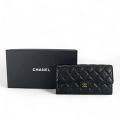 CHANEL シャネル クラシックロングフラップ マトラッセ キャビアスキン 二つ折り長財布 A80758 中古品
