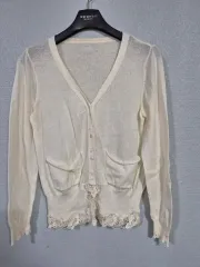 ツートンレース ソフト クロップド ニットカーディガン 55 66