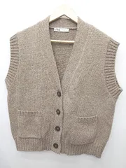 ◇ ⊇ ZARA ザラ 前開き ニット ベスト サイズS ブラウン レディース P  【1409090013881】