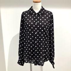 RH-B005 コムデギャルソン コムデギャルソン COMME des GARCONS COMME des GARCONS エステルシフォン ドットプリント丸襟長袖ブラウス 黒×白 Sサイズ 2021年A/W