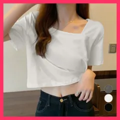 【スタッフおすすめ！】 ショート丈Tシャツ レディース 半袖韓国 着やせ カジュアル/半袖カットソー黒T/夏Tシャツ白肌見せ へそ出しトップス シンプル 無地カット おすすめ おしゃれ　かわいい　人気 6WANJIA-003