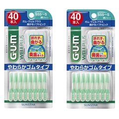 GUM曲がるソフトピック歯間ブラシ細いタイプsss~s40本入２個セット