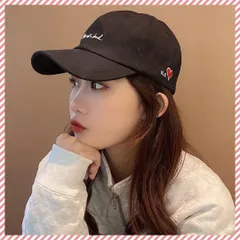 ●キャップ 韓国 レディース メンズ ハート ロゴ 男女兼用 ブラック 黒 帽子