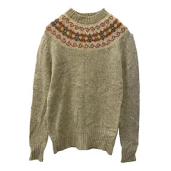 Lady Clansman ウール ニット セーター S アイボリー マルチカラー シェットランドウール100% 柄セーター 総柄 モックネック秋物 a710-5964